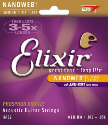 ELIXIR 16102 NanoWeb Anti-rust Medium 13-56 струны для акустической гитары