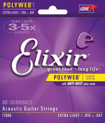 ELIXIR 11000 PolyWeb Anti-rust Extra Light 10-47 струны для акустической гитары