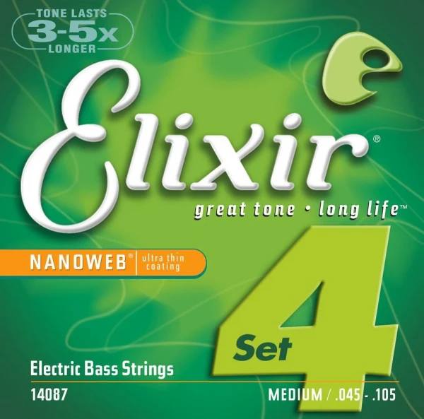 Струны для бас-гитары Elixir 14087 NanoWeb Medium 45-105 Extra Long Scale