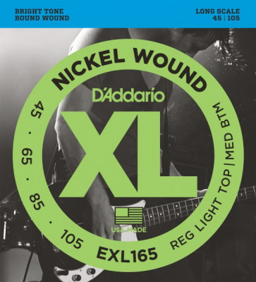 D'ADDARIO EXL165 Regular Light Top / Medium bottom 45-105-струны для 4-струнной бас-гитары
