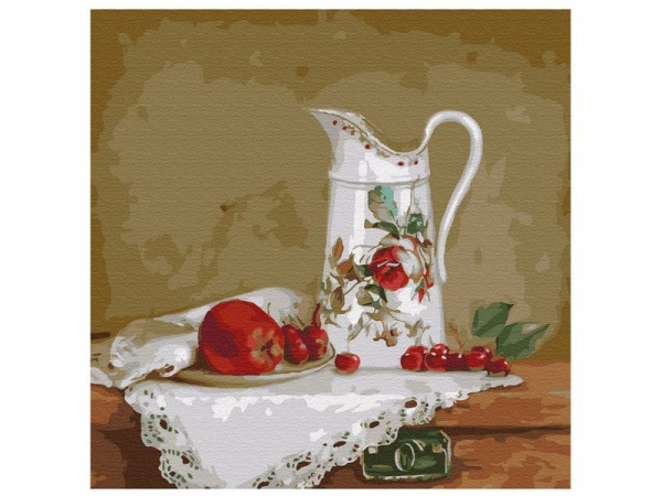 Картина по номерам 30х30 Бузин. Натюрморт с белым кувшином (20 цветов)