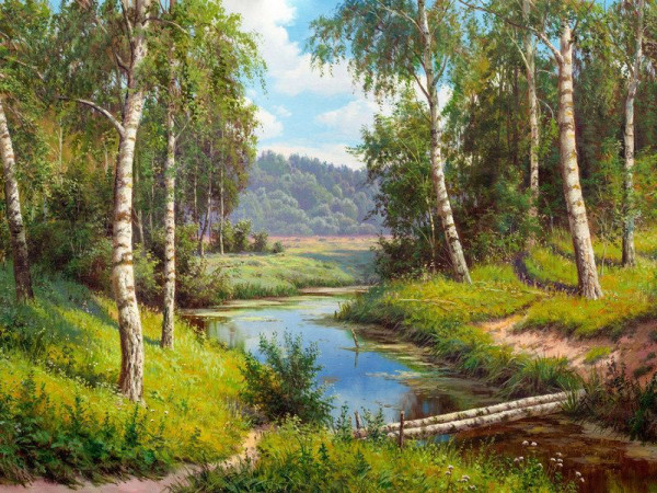 Картина мозаикой с нанесенной рамкой 40х50 И.ПРИЩЕПА. МОСТИК ЧЕРЕЗ РЕЧКУ (26 цветов)