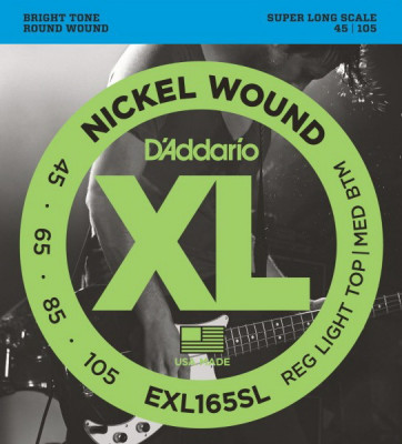 D'ADDARIO EXL165SL Custom Light, 45-105, Super Long Scale струны для 4-струнной бас-гитары