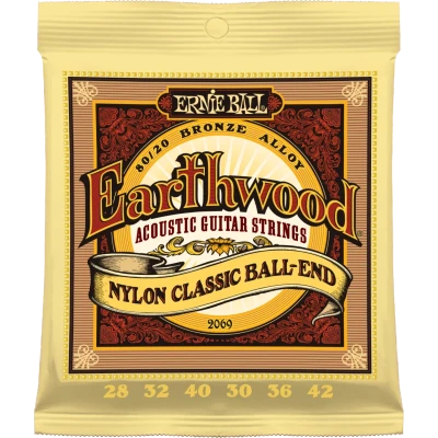 Ernie Ball 2069 Earthwood 80/20 Folk Nylon (28-32-40-30w-36w-42w) для классической гитары
