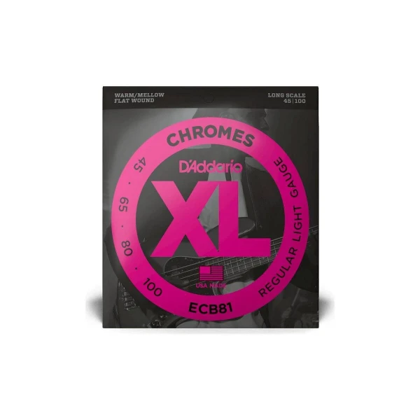 Струны для бас-гитары D'Addario ECB81 Chromes, хром, плоская оплётка, 45-100