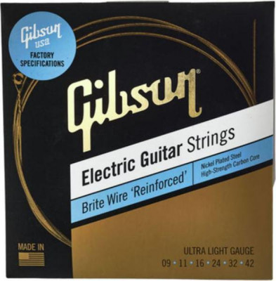 Струны для электрогитары GIBSON SEG-BWR11 BRITE WIRE REINFORCED ELECTIC GUITAR STRINGS, MEDIUM GAUGE, .011-.050