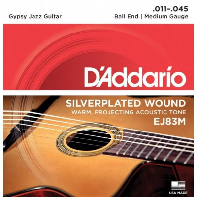 Струны для акустической гитары типа Selmer D'ADDARIO EJ83M (Gypsy guitar), серебро, Medium, 11-45