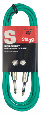 STAGG SGC3DL CGR - гитарный шнур, jack-jack, длина 3 метра, цвет зеленый