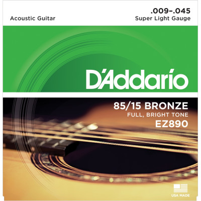 Струны для акустической гитары D'ADDARIO EZ890 бронза 85/15, Super Light 9-45