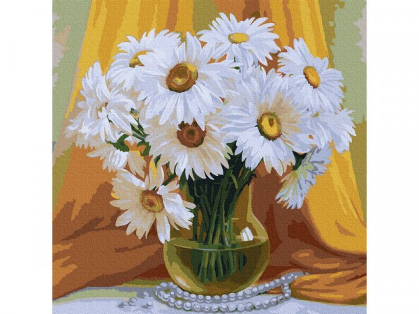 Картина по номерам 30х30 БУКЕТ МАХРОВЫХ РОМАШЕК (24 цвета)
