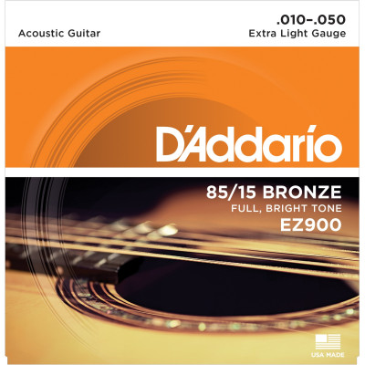 Струны для акустической гитары D'ADDARIO EZ900 бронза 85/15, Extra Light 10-50