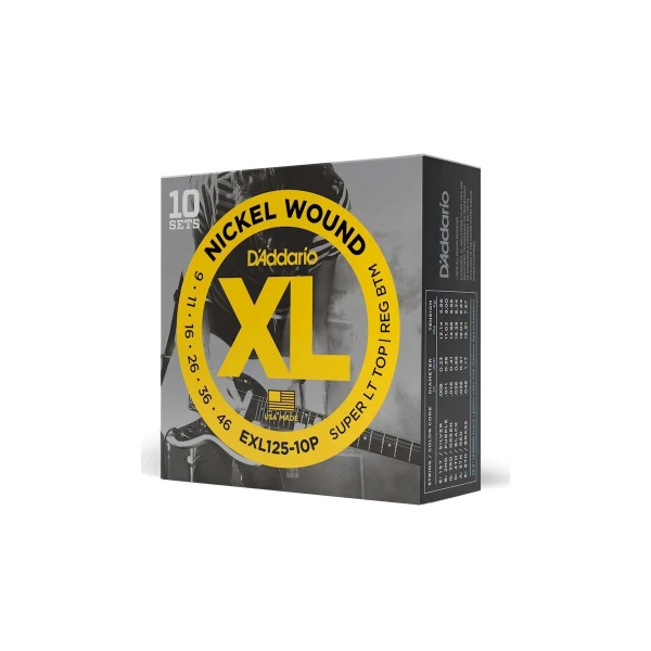Струны для электрогитары D'Addario EXL125-10P Nickel Wound, никель, 9-46 (10 комплектов)