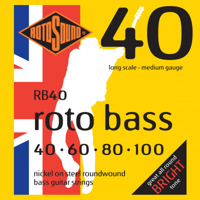 ROTOSOUND RB40 NICKEL (UNSILKED) 40 60 80 100 струны для бас-гитары, никелевое покрытие, 40-100