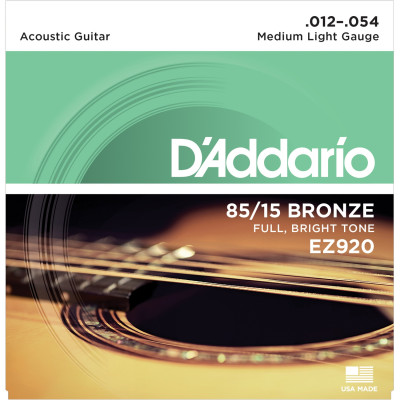 Струны для акустической гитары D'ADDARIO EZ920 бронза 85/15, Medium Light 12-54