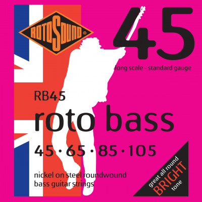 ROTOSOUND RB45 NICKEL (UNSILKED) 45 65 85 105 струны для бас-гитары, никелевое покрытие, 45-105
