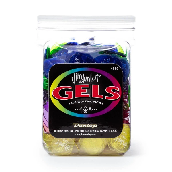 Банка с медиаторами Dunlop 4860 Gels Display, 5 размеров, 1008 шт.