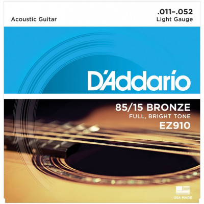 Струны для акустической гитары (11-52) D'ADDARIO EZ910 Light лёгкое натяжение