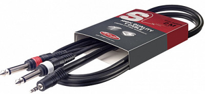 STAGG SYC2/MPS2P E - аудио шнур мини стерео Jack 1/8" - 2 x Jack 1/4", длина 2 метра, черного цвета