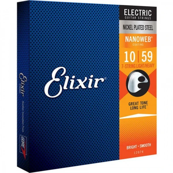 Струны для 7-ми струнной электрогитары Elixir 12074 NanoWeb Light/Heavy 10-59