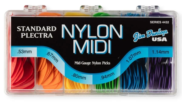 Коробка с медиаторами Dunlop 4432 Nylon Midi Standard Display, 053, 067, 080, 094, 107, 114 - 36 шт, 216 шт
