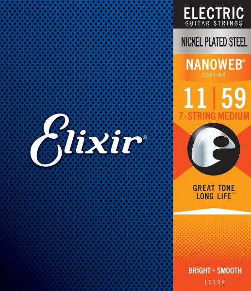 Струны для 7-ми струнной электрогитары Elixir 12106 NanoWeb Medium 11-59