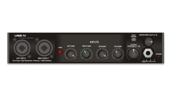 Аудио USB-интерфейс ART USB IV, 32 бит/192 кГц, 4 in/4 out, MIDI I/O, выход на наушники