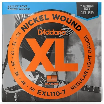Струны для 7-струнной электрогитары D'Addario EXL110-7, Nickel Wound, никель, 10-59, Regular Light