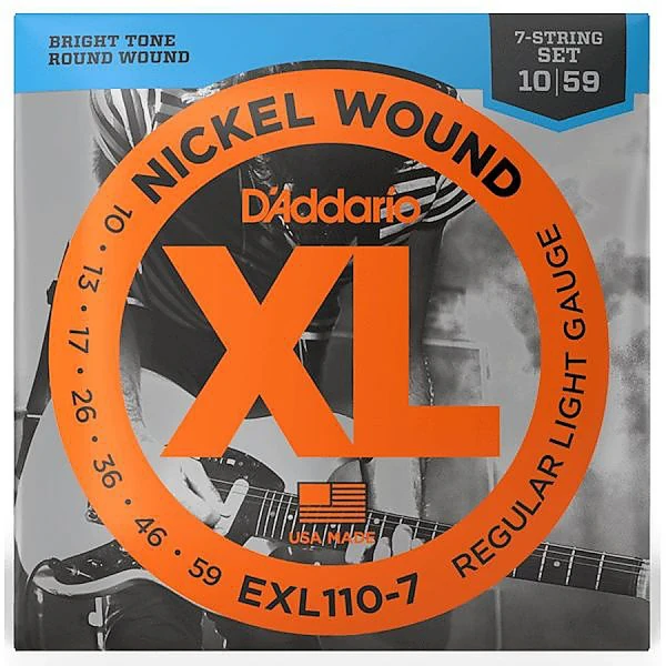 Струны для 7-струнной электрогитары D'Addario EXL110-7, Nickel Wound, никель, 10-59, Regular Light