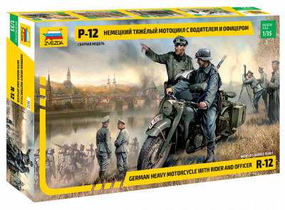 Немецкий мотоцикл Р-12 с водителем и офицером 1/35