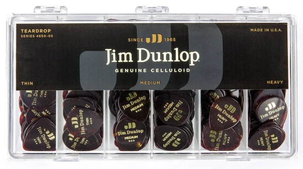 Коробка с медиаторами Dunlop 485005 Celluloid Shell Teardrop Display, HV, MD, TH по 144 шт., 432 шт