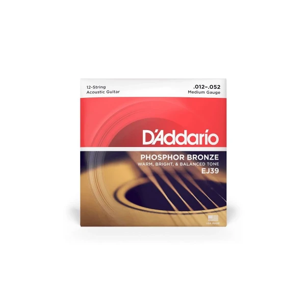 Струны для двенадцатиструнной гитары D'Addario EJ39, фосфор/бронза, Medium 12-52