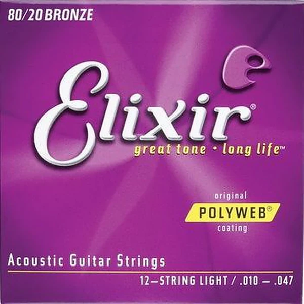 Струны для 12-струнной акустической гитары Elixir 11150 PolyWeb Light 10-47 бронза 80/20
