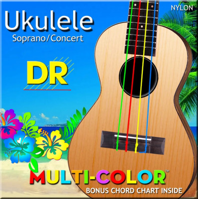 Струны для укулеле-концерт, сопрано DR UMCSC - MULTI-COLOR  нейлон, разноцветный (зелёный, красный, жёлтый, синий)