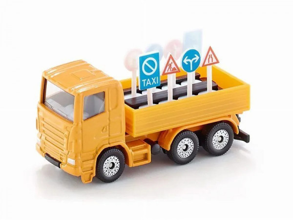 Грузовик Siku 1322 с дорожными знаками 1/87, 7.7 см, желтый