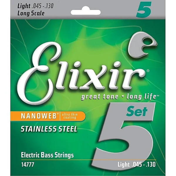 Струны для 5-струнной бас-гитары Elixir 14777 NanoWeb Light 45-130, сталь