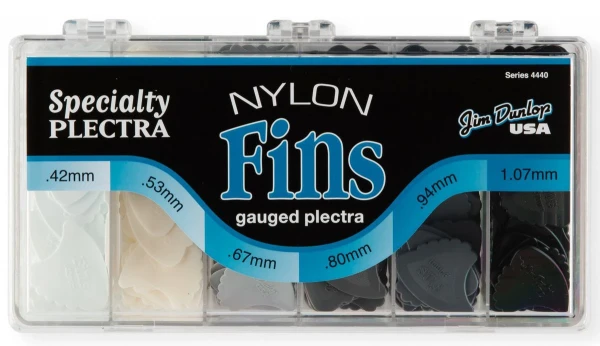 Коробка с медиаторами Dunlop 4440 Nylon Fin Display, 042, 053, 067, 080, 094, 107 по 36 шт, 216 шт