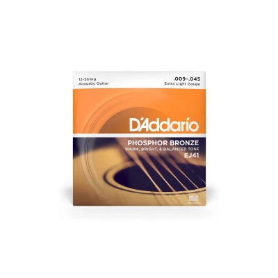 Струны для двенадцатиструнной гитары D'Addario EJ41, фосфор/бронза, Extra Light 9-45