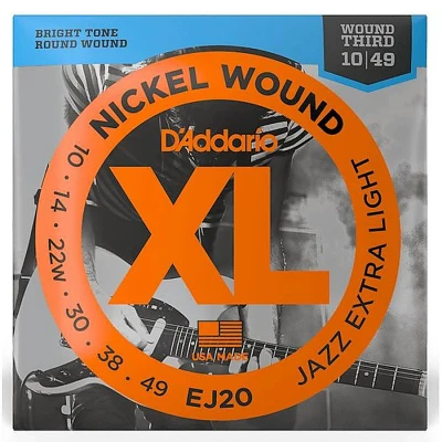 Струны для электрогитары D'Addario EJ20 Nickel Wound, никель, 10-49, Jazz Extra Light