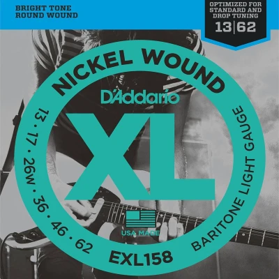Струны для электрогитары баритон D'Addario EXL158, никель, 13-62, Baritone Light