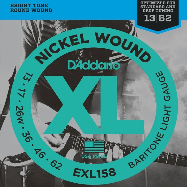 Струны для электрогитары баритон D'Addario EXL158, никель, 13-62, Baritone Light