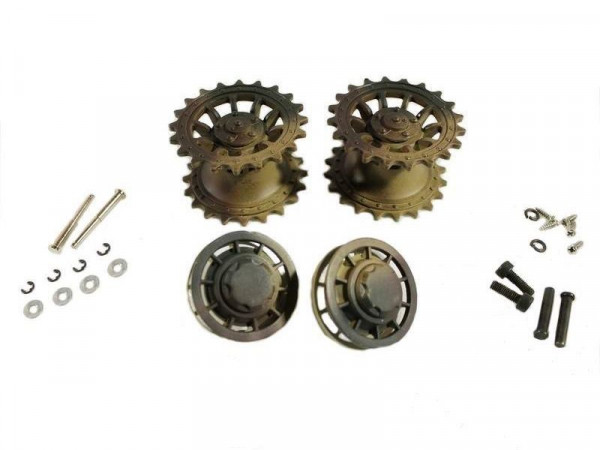 Ведущая звездочка 2 шт и ленивец 2 штуки для танка Tiger (металл) поздняя версия - окрашенная