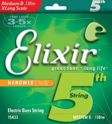 ELIXIR 15433 Nanoweb Extra Long Medium B 130 одиночная 5-я струна для бас гитары