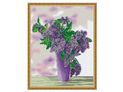 Алмазная мозаика с нанесенной рамкой 40х50 СИРЕНЕВЫЙ БУКЕТ (18 цветов)