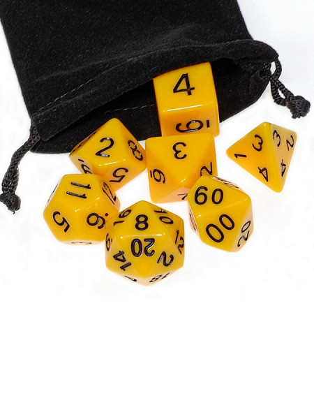 Набор из 7 игровых кубиков для ролевых игр, желтый, с мешочком