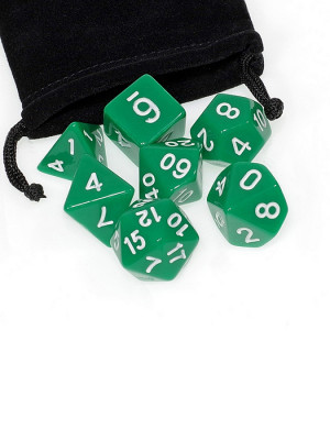 Набор из 7 игровых кубиков для ролевых игр, зеленый, с мешочком