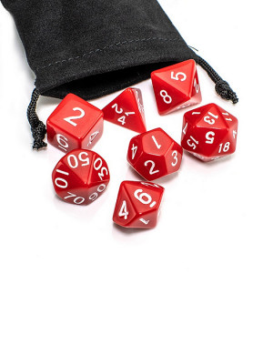Набор из 7 игровых кубиков для ролевых игр, красный, с мешочком