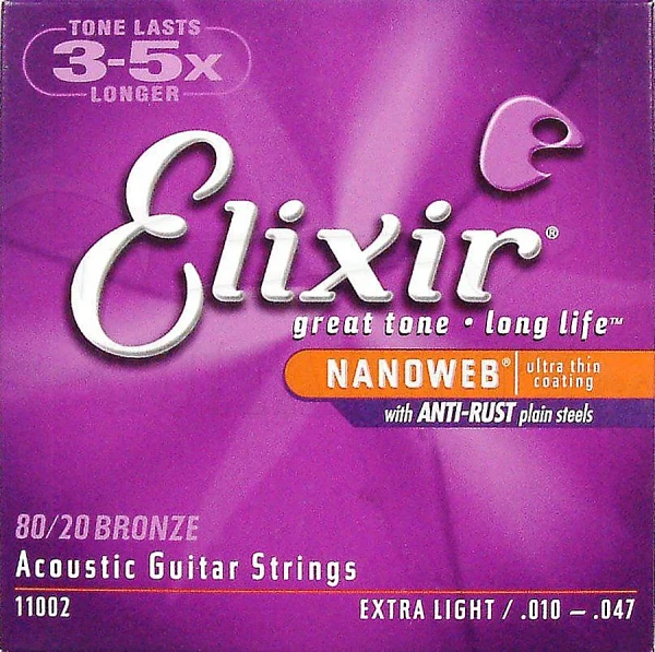 Струны для акустической гитары Extra Light 10-47 бронза 80/20 Elixir 11002 NanoWeb