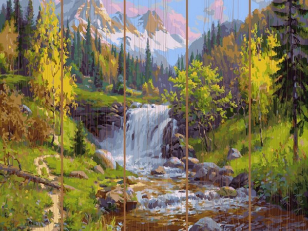 Картина по номерам на дереве 40х50 ПРИЩЕПА. ГОРНЫЙ РУЧЕЙ (31 цвет)
