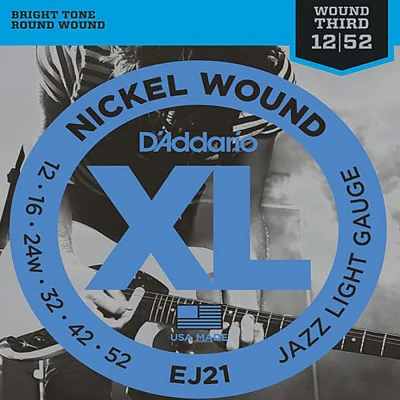 Струны для электрогитары D'Addario EJ21, Nickel Wound, никель, 12-52, Jazz Light