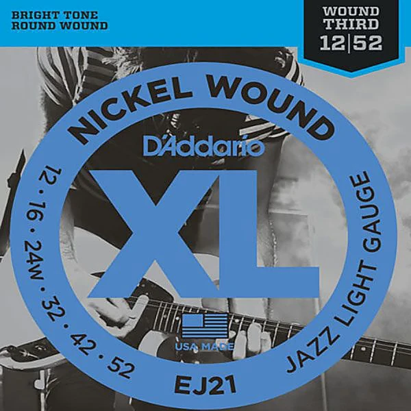 Струны для электрогитары D'Addario EJ21, Nickel Wound, никель, 12-52, Jazz Light